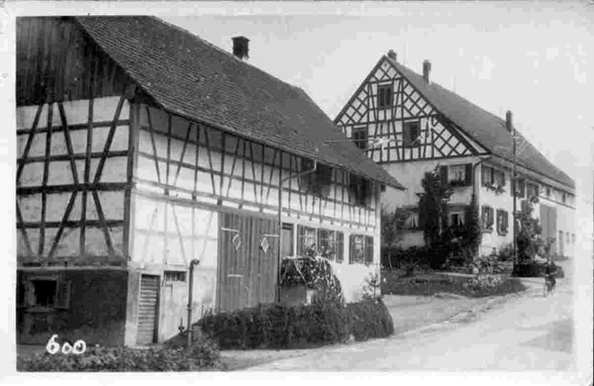 Ossingen. Blick auf Dorf Gebäuden