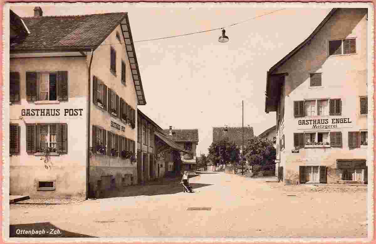 Ottenbach. Gasthaus Post und Gasthaus Engel mit Metzgerei