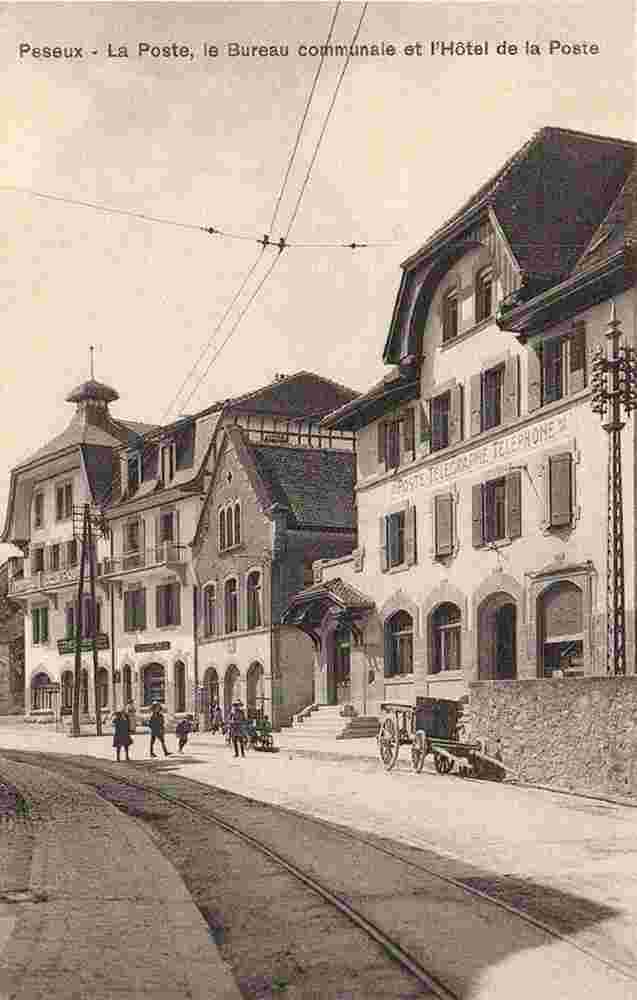 Peseux. La Poste, le Bureau communale et l'Hôtel de la Poste, 1910