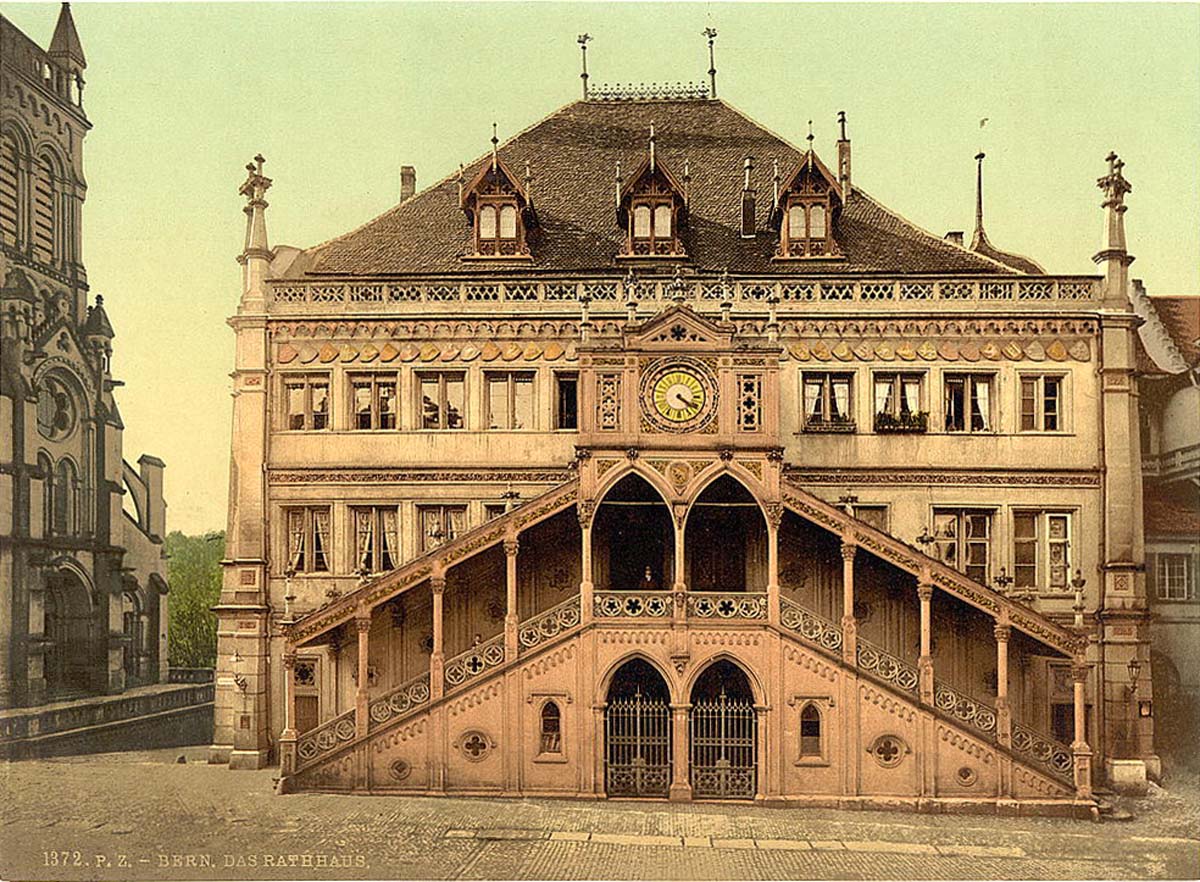 Bern (Berne). The town hall (Rathaus), circa 1890