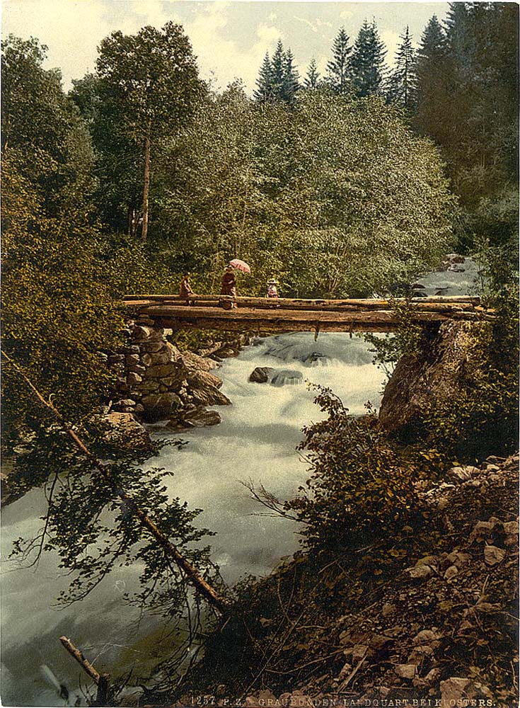 Grisons (Graubünden). Klosters, gorges of the Landquart, with footbridge, circa 1890
