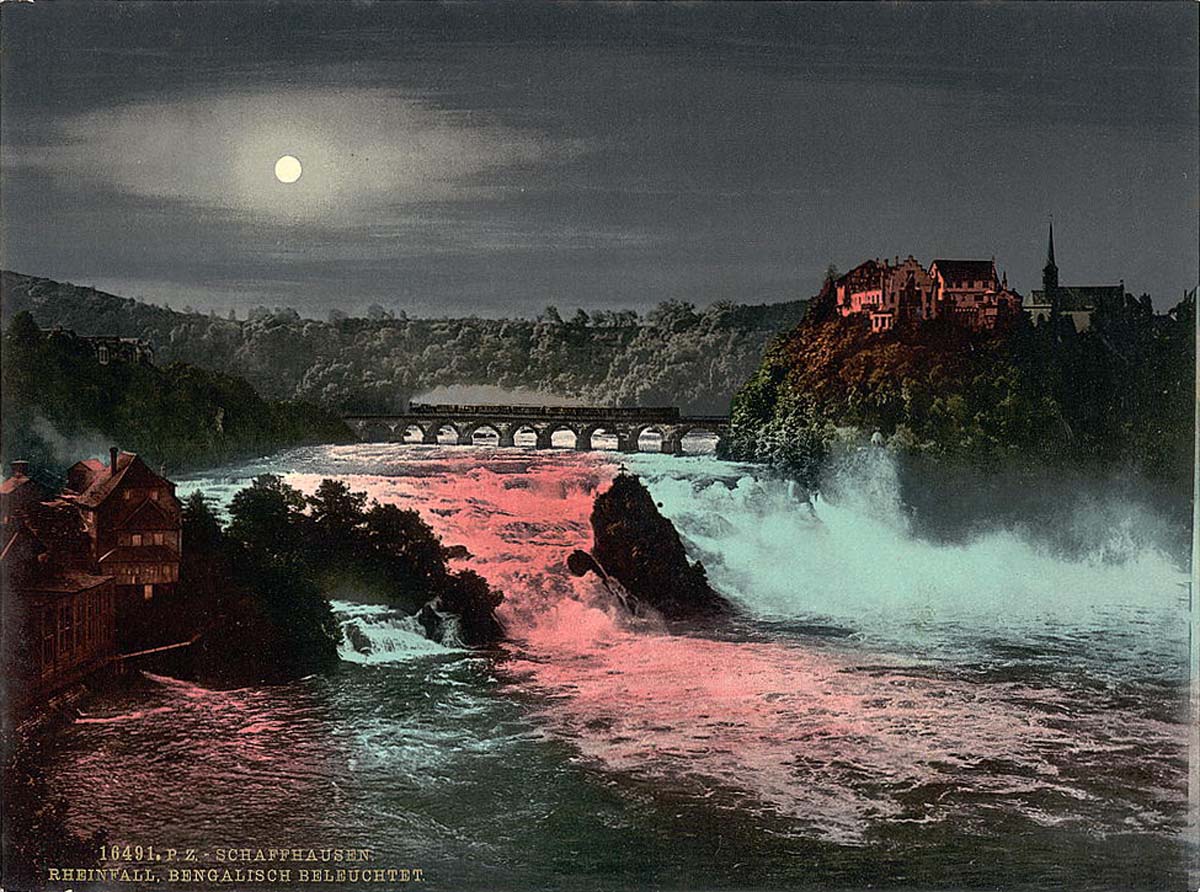 Schaffhausen. The Falls of the Rhine by Bengal Light, circa 1890