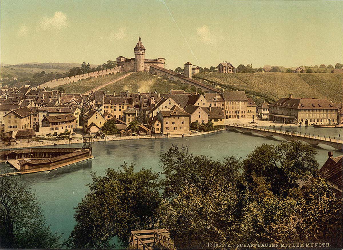 View of Schaffhausen with the Munoth, circa 1890