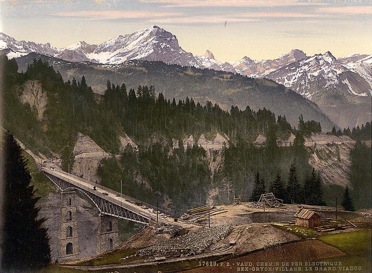 Vaud (Waadt). Gryon, Railway electric Bex-Gryon-Villars, the Grand Viaduct, circa 1890