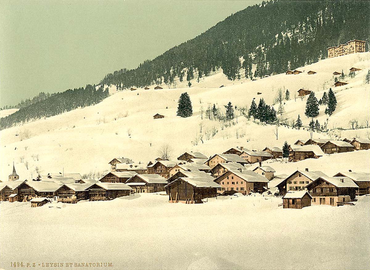 Vaud (Waadt). Leysin, the village and sanatorium in winter, circa 1890