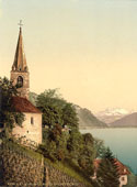 Vaud. Montreux, the church and Dent du Midi, Geneva Lake, circa 1890