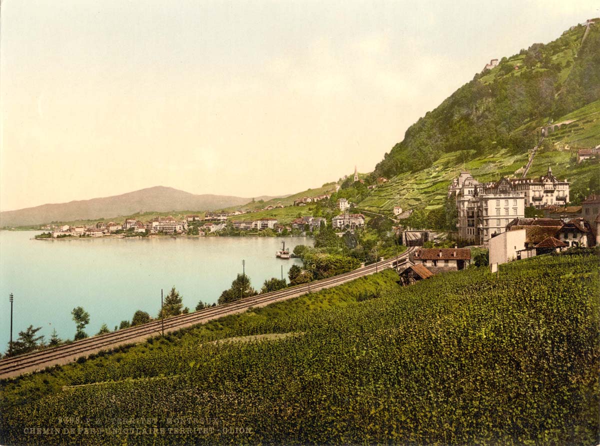 Vaud (Waadt). Montreux, the line of funicular railway from Territet to Glion, circa 1890