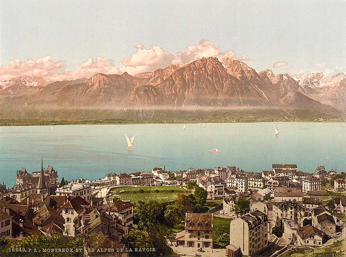 Vaud (Waadt). Montreux, Savoy Mountains, Geneva Lake, circa 1890