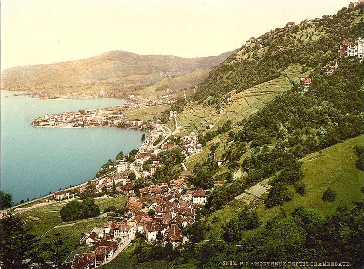 Vaud (Waadt). Montreux and Geneva Lake - view from Chambebaud, circa 1890