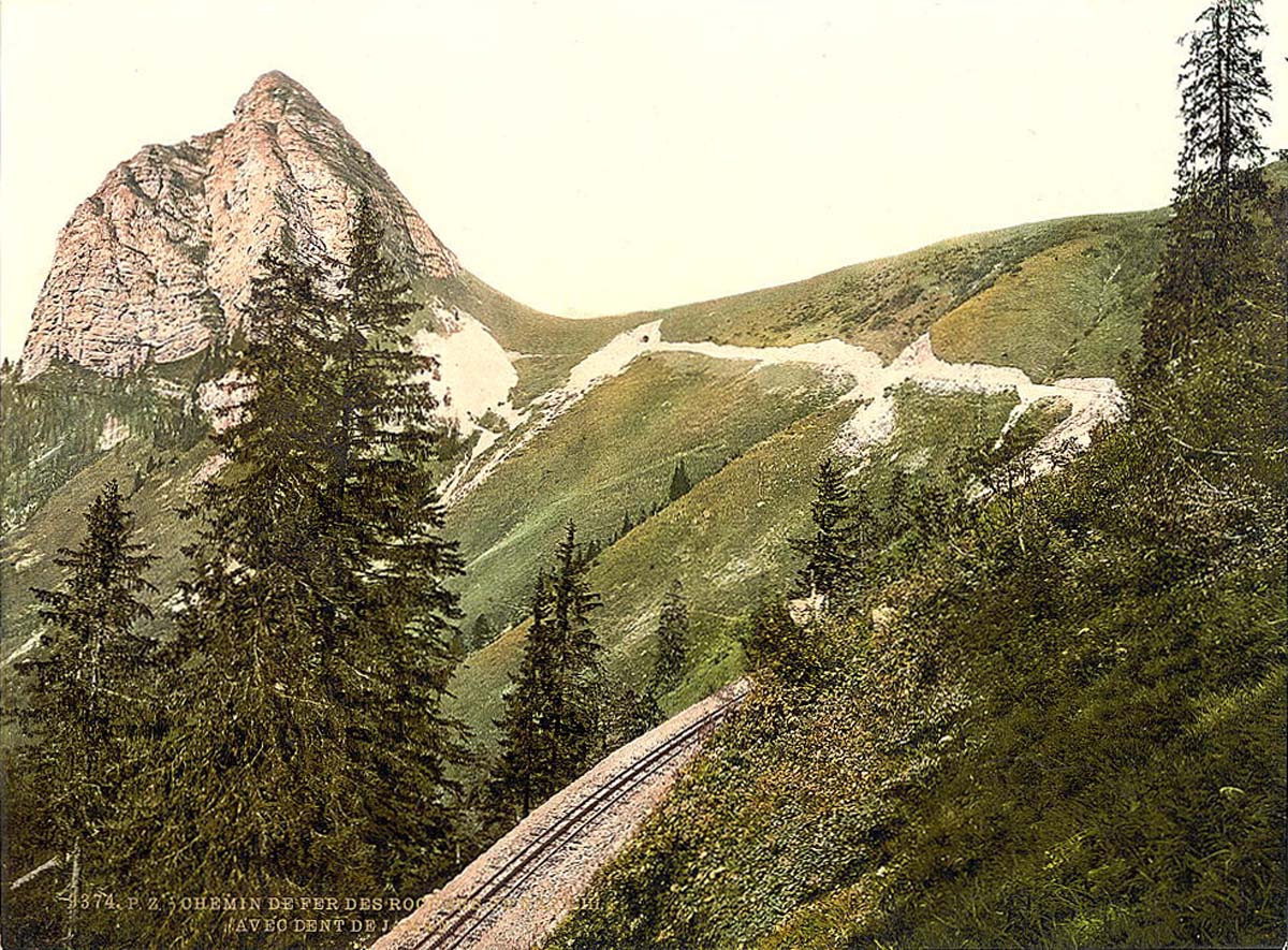 Vaud (Waadt). Rochers de Naye and Dent de Jaman, railroad, Geneva Lake, circa 1890