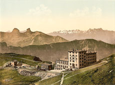 Vaud. Rochers de Naye Grand Hotel and railroad, Geneva Lake, circa 1890