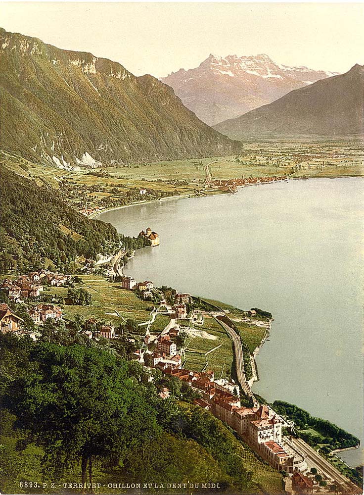 Vaud (Waadt). Territet, Chillon and Dent du Midi, from Glion, Geneva Lake, circa 1890