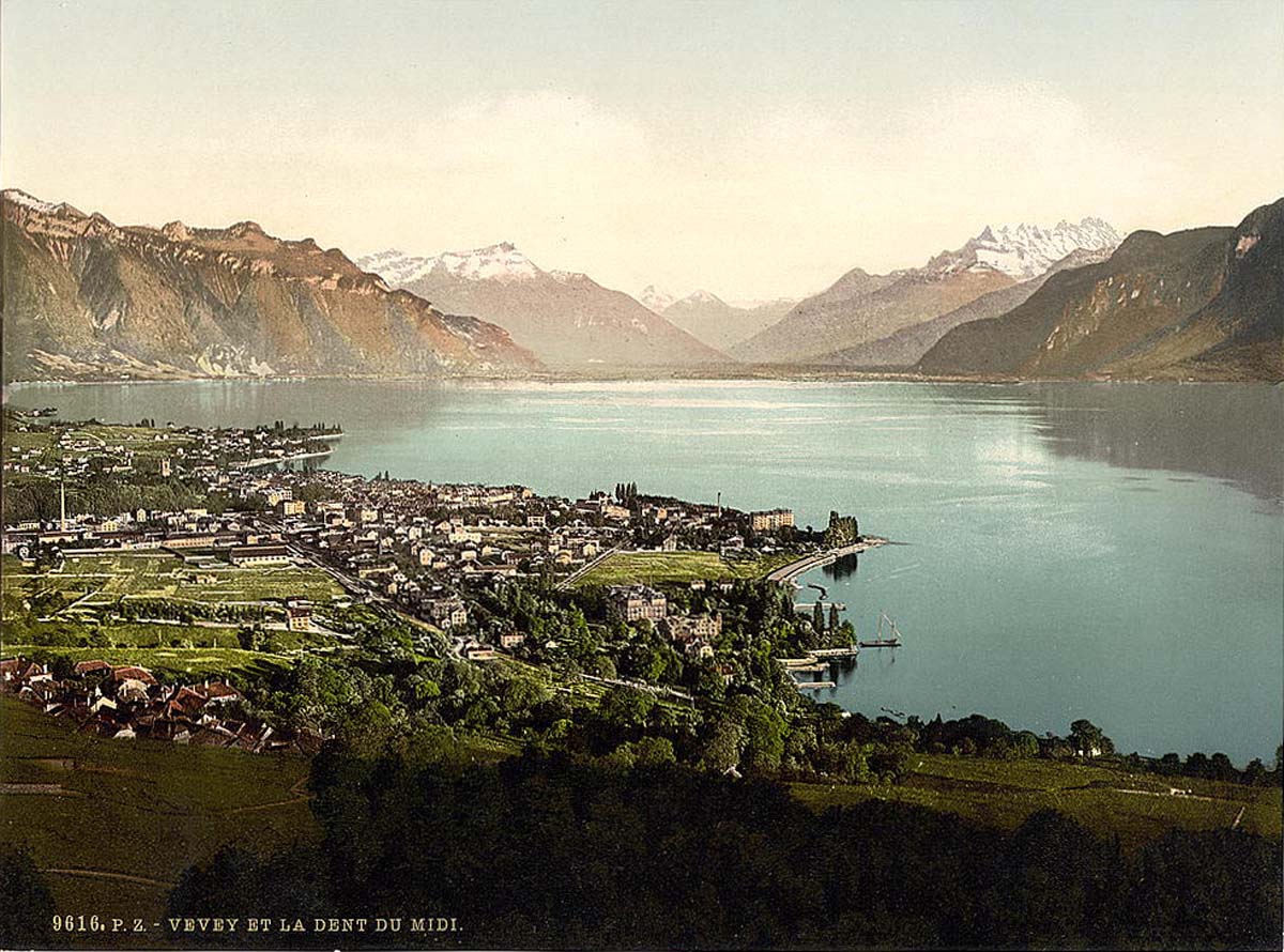 Vaud (Waadt). Vevey and Dent du Midi, Geneva Lake, circa 1890