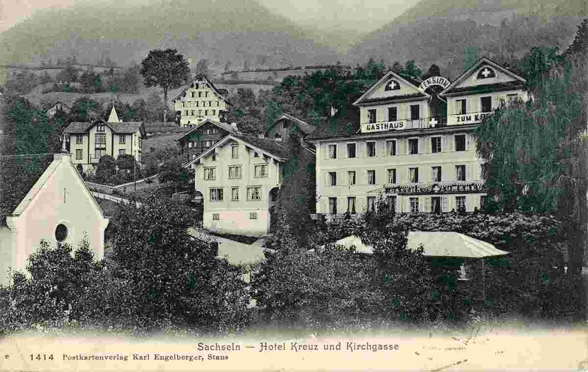 Sachseln. Hotel 'Kreuz' und Kirchgasse, 1909