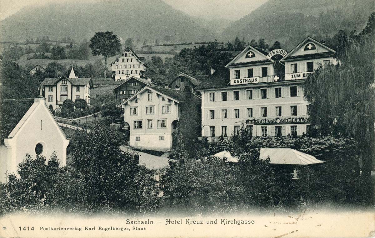 Sachseln. Hotel 'Kreuz' und Kirchgasse, 1909