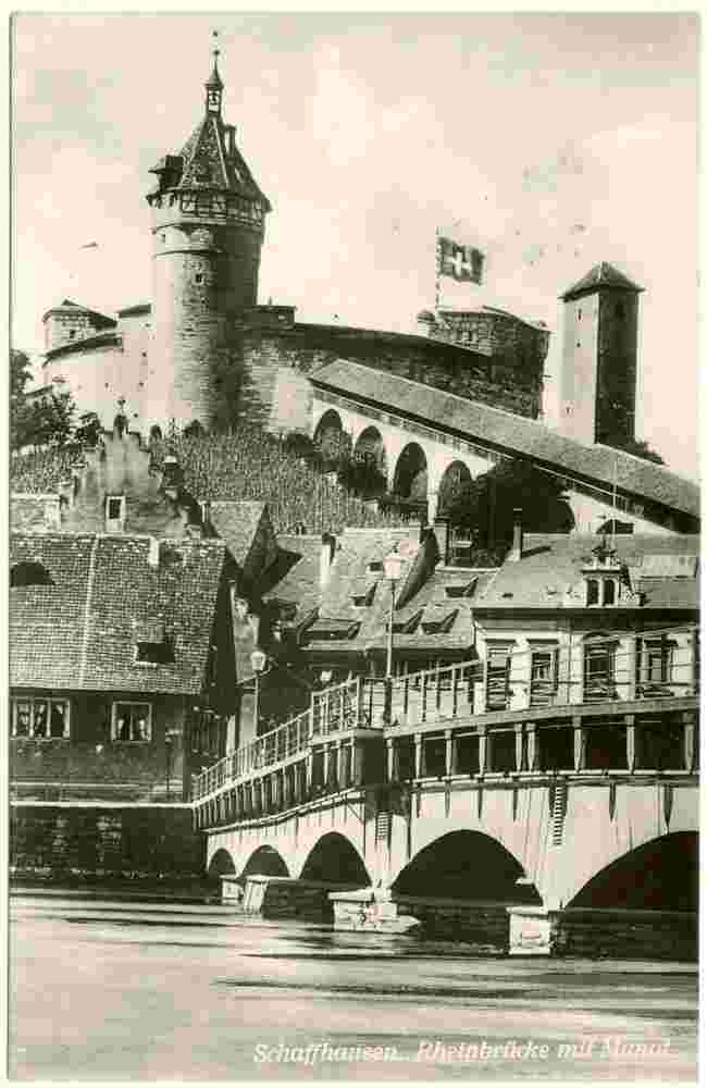 Schaffhausen. Rheinbrücke mit Munot, 1924