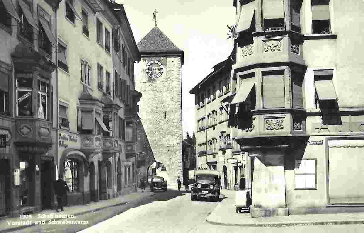 Schaffhausen. Vorstadt und Schwabenturm, um 1950