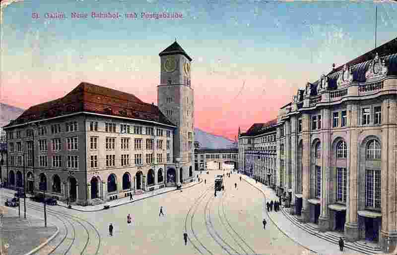 St. Gallen. Bahnhof- und Postgebäude