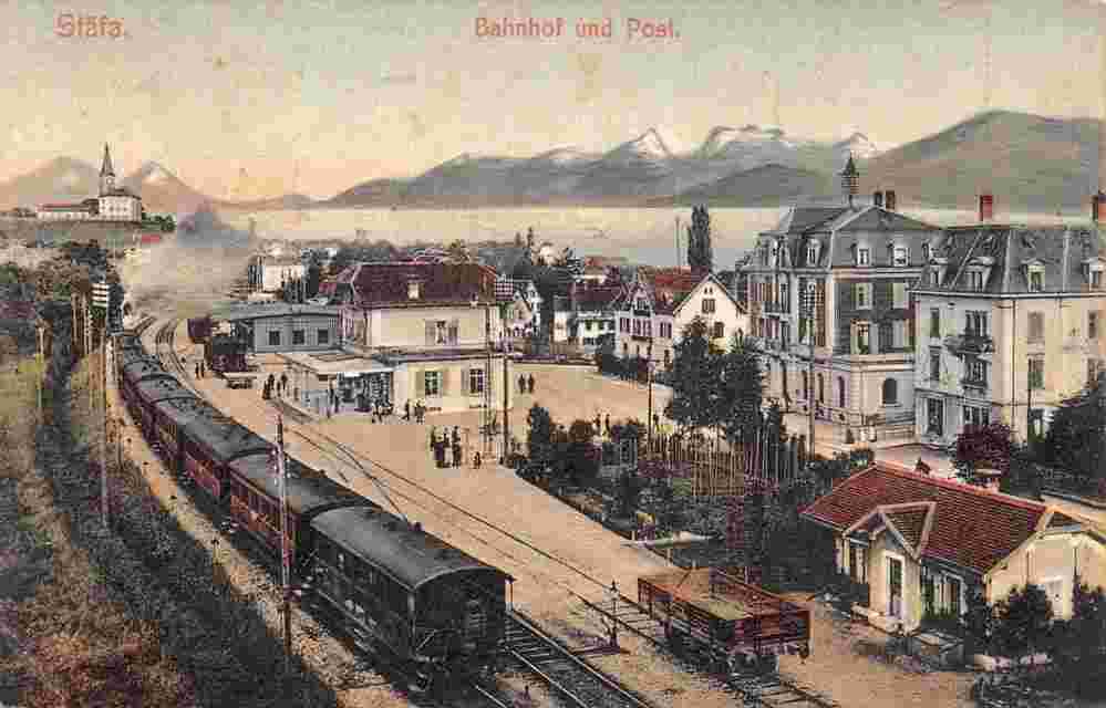 Stäfa. Bahnhof, Zug und Post