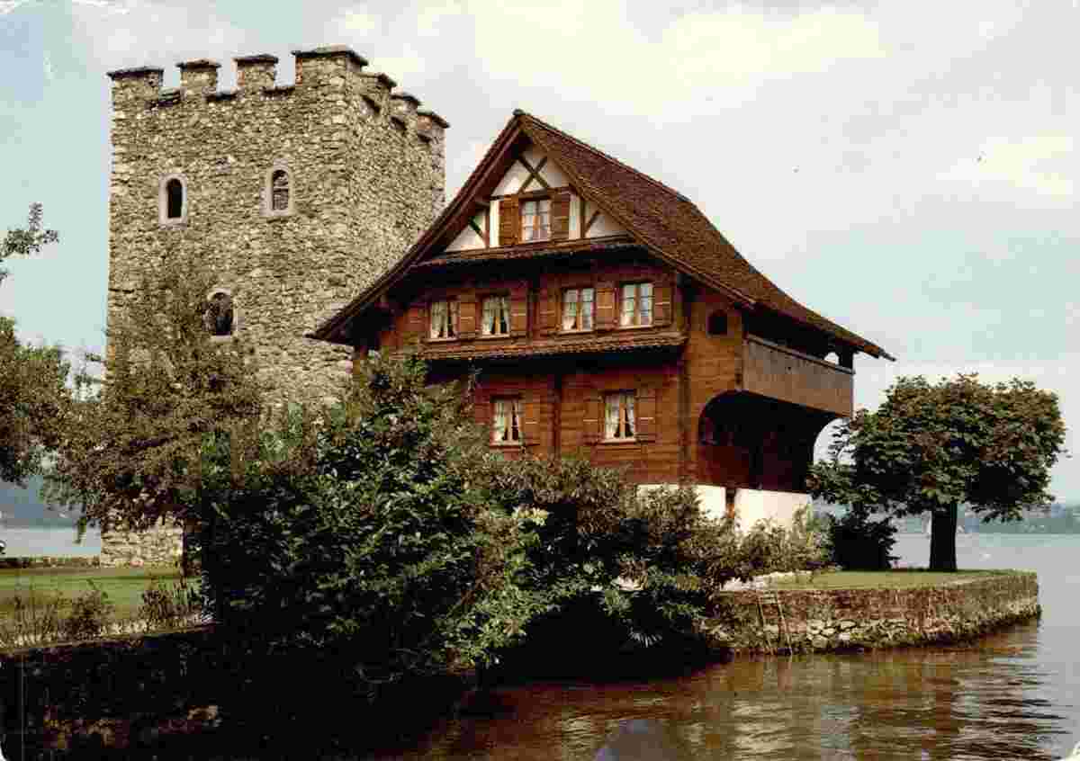 Stansstad. Schnitzturm und Fischerhaus beim Hotel Winkelried, 1980