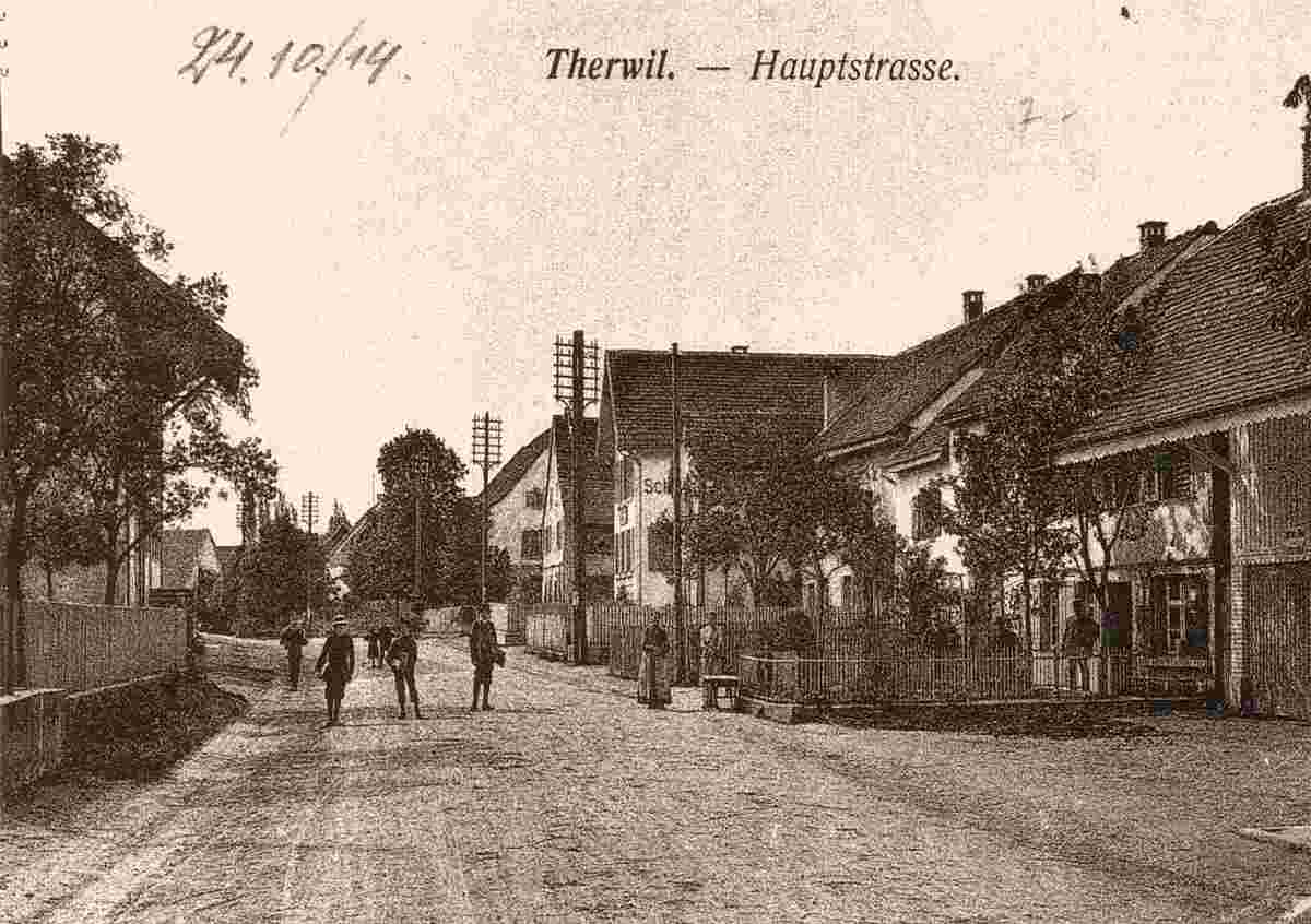 Therwil. Hauptstrasse, heute Bahnhofstrasse, um 1910