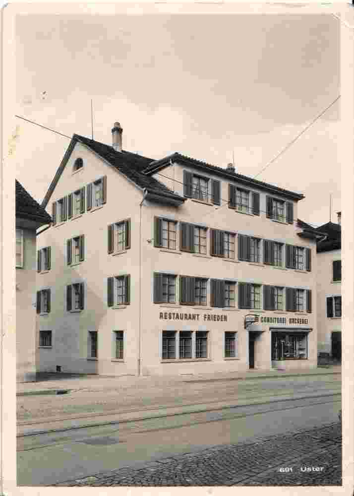Uster. Restaurant Frieden, Konditorei und Bäckerei von K. Ricklin-Steiner, 1953