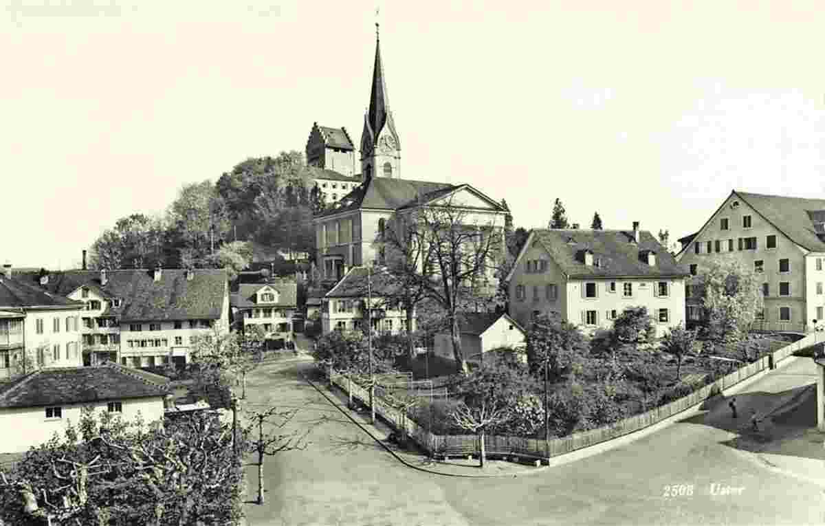 Uster. Schloß und Kirche, 1945