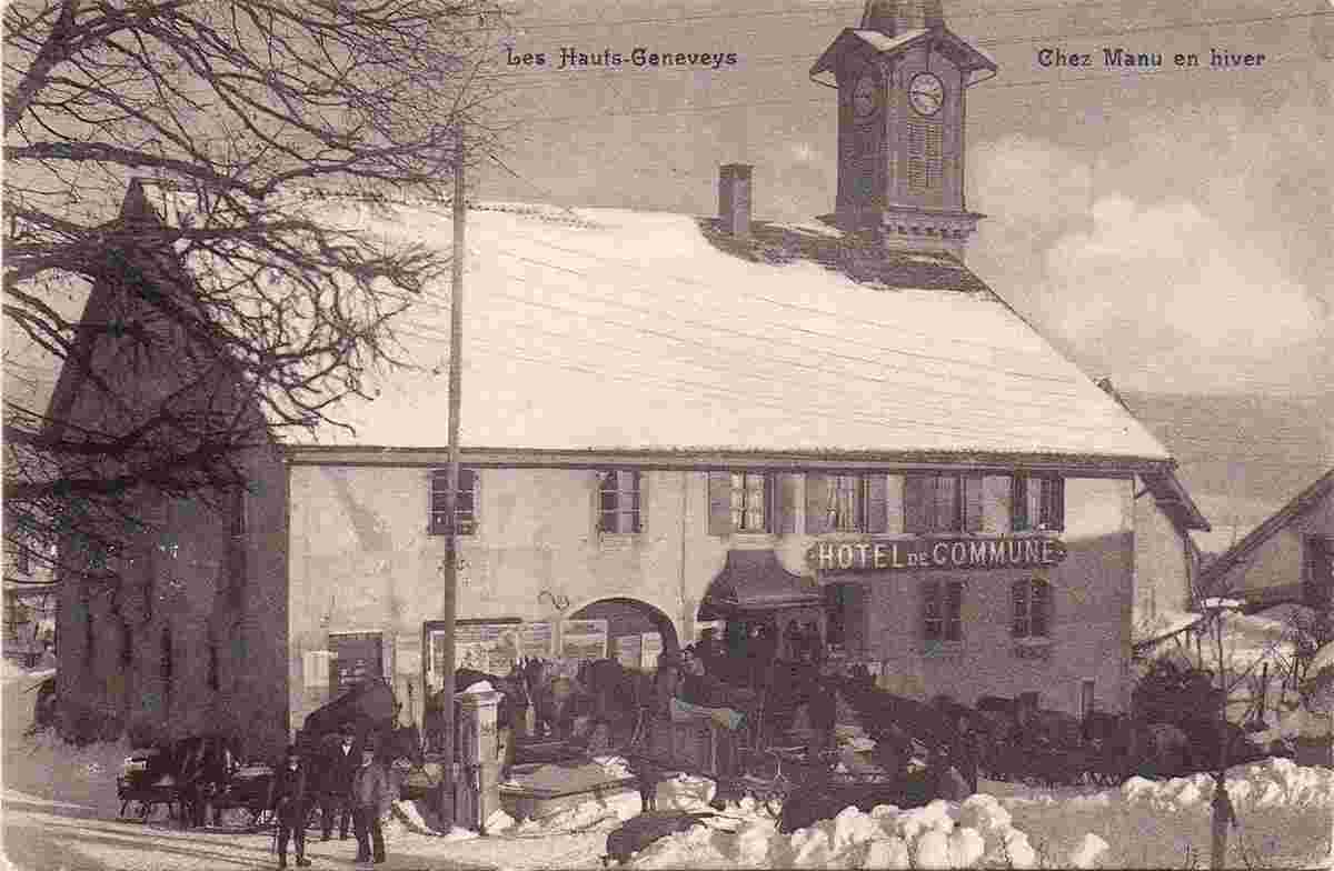 Val-de-Ruz. Les Hauts-Geneveys - Hotel de Commune, Chez Manu en hiver, 1910