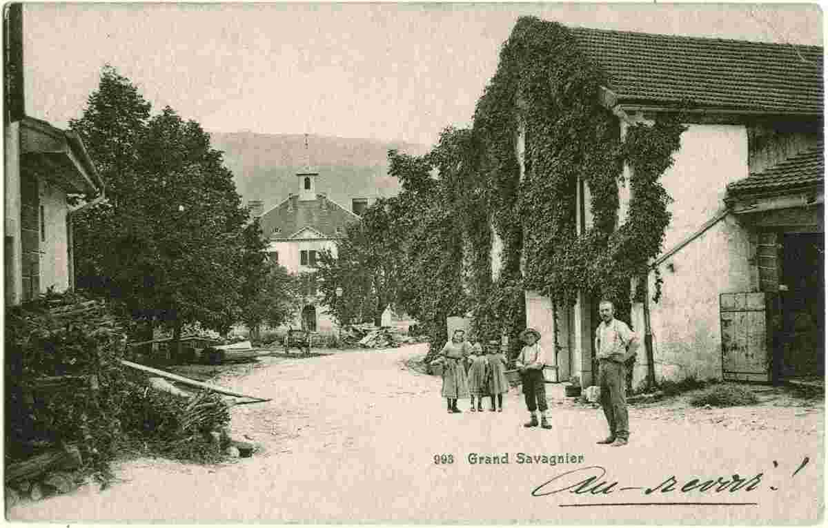 Val-de-Ruz. Savagnier - Panorama du rue village, 1907