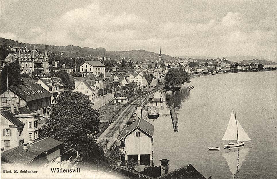 Wädenswil. Bahnlinie am See, Brauerei, 1910