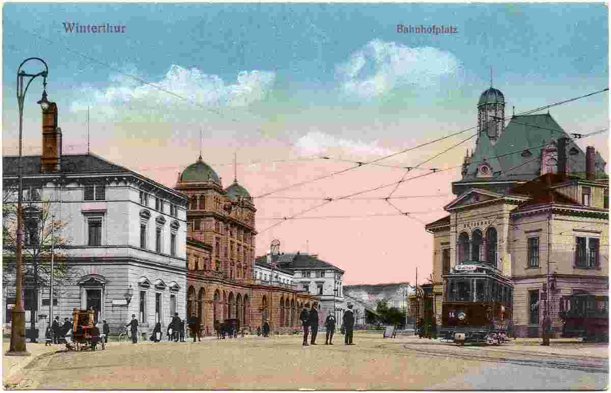 Winterthur. Bahnhofplatz, Strassenbahn, um 1910