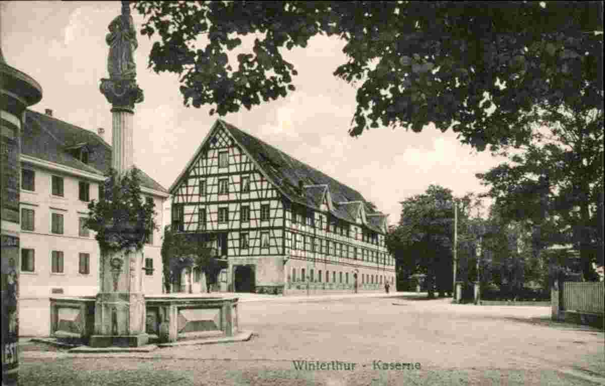 Winterthur. Holderplatz mit brunnen, Kaserne, 1928