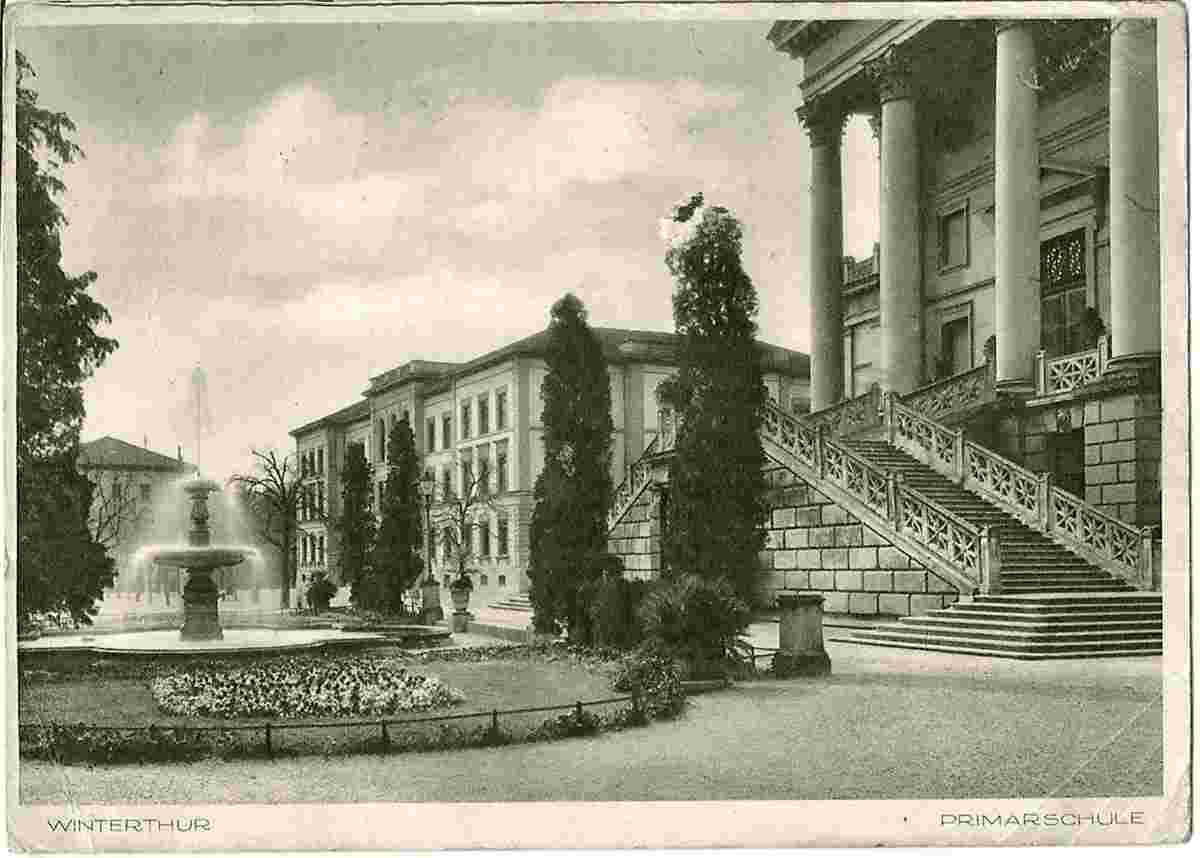 Winterthur. Primarschule und Stadthaus mit brunnen, 1932