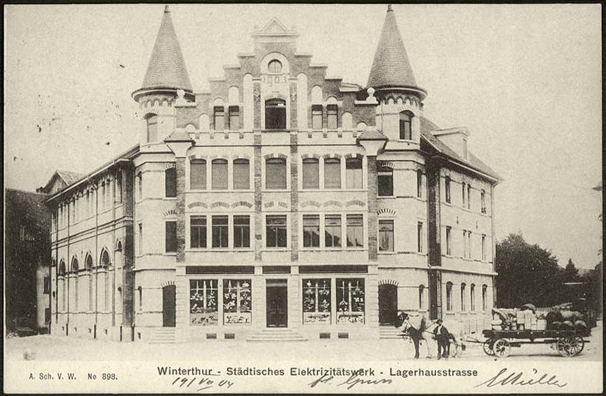 Winterthur. Stadtisches Elektrizitätswerk, Lagerhausstraße, 1904