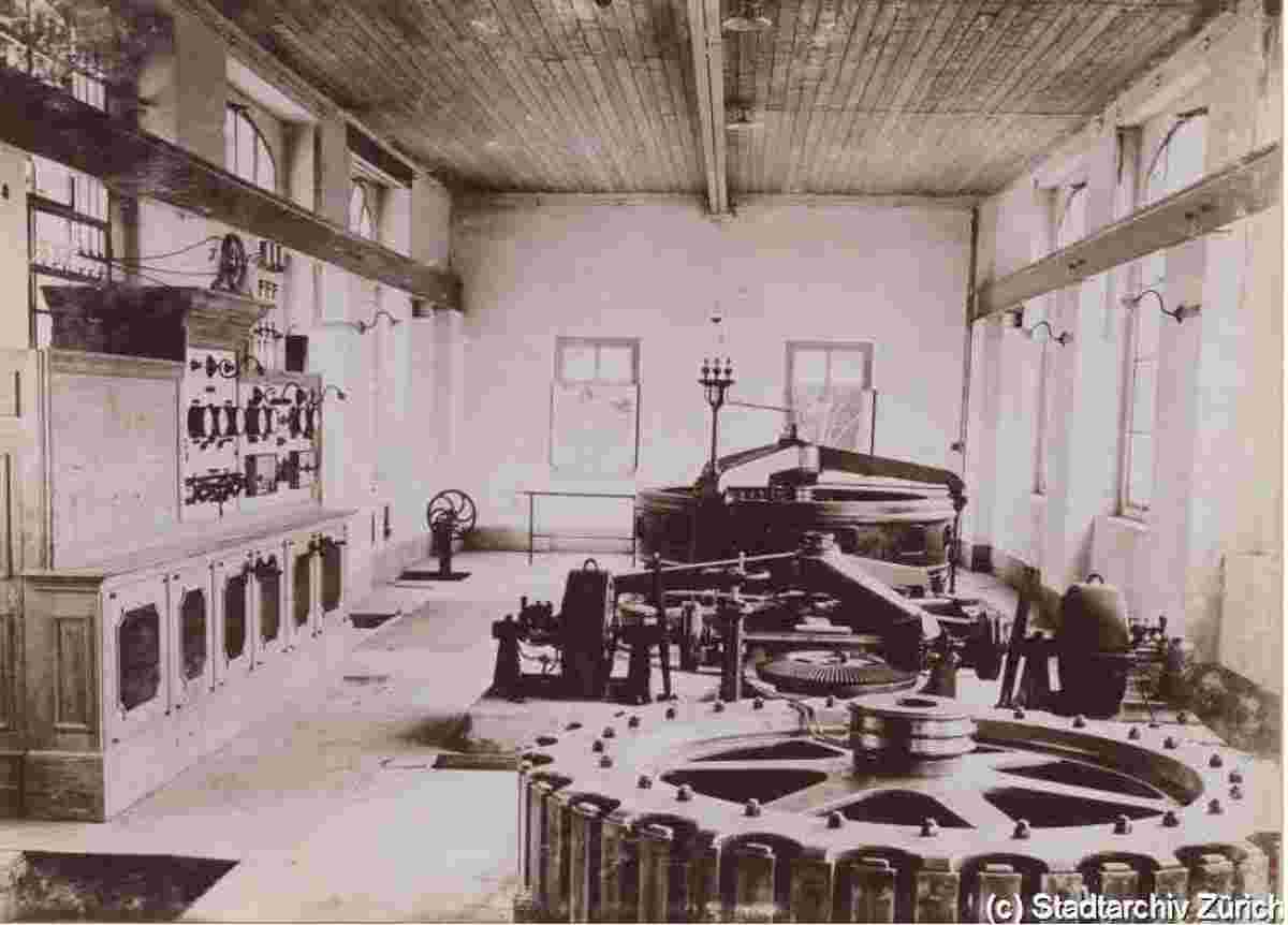 Zufikon. Altes Kraftwerk der Firma Escher Wyss um 1900