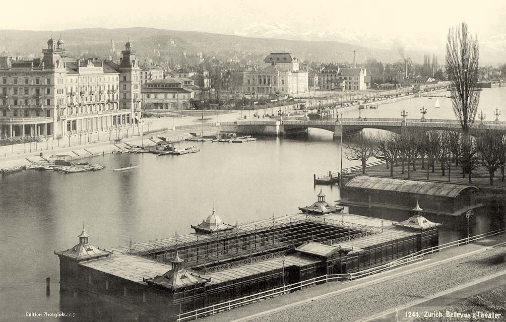 Zürich. Das Grand Hôtel-Pension Bellevue und Theater