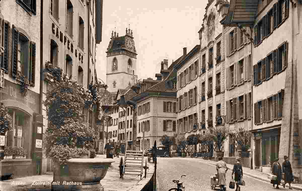 Aarau. Zollrain mit Rathaus, 1946