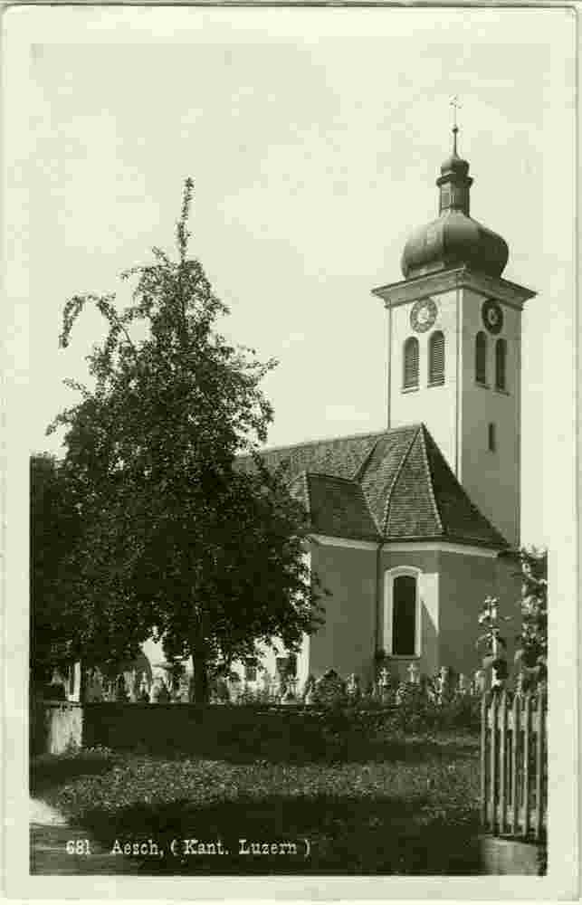 Aesch. Kirche mit Friedhof