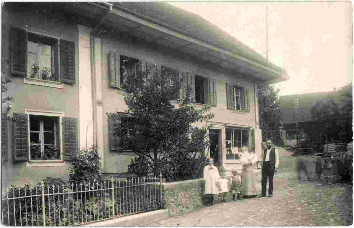 Aesch. Panorama von Dorfgebäude mit Handlung, 1913