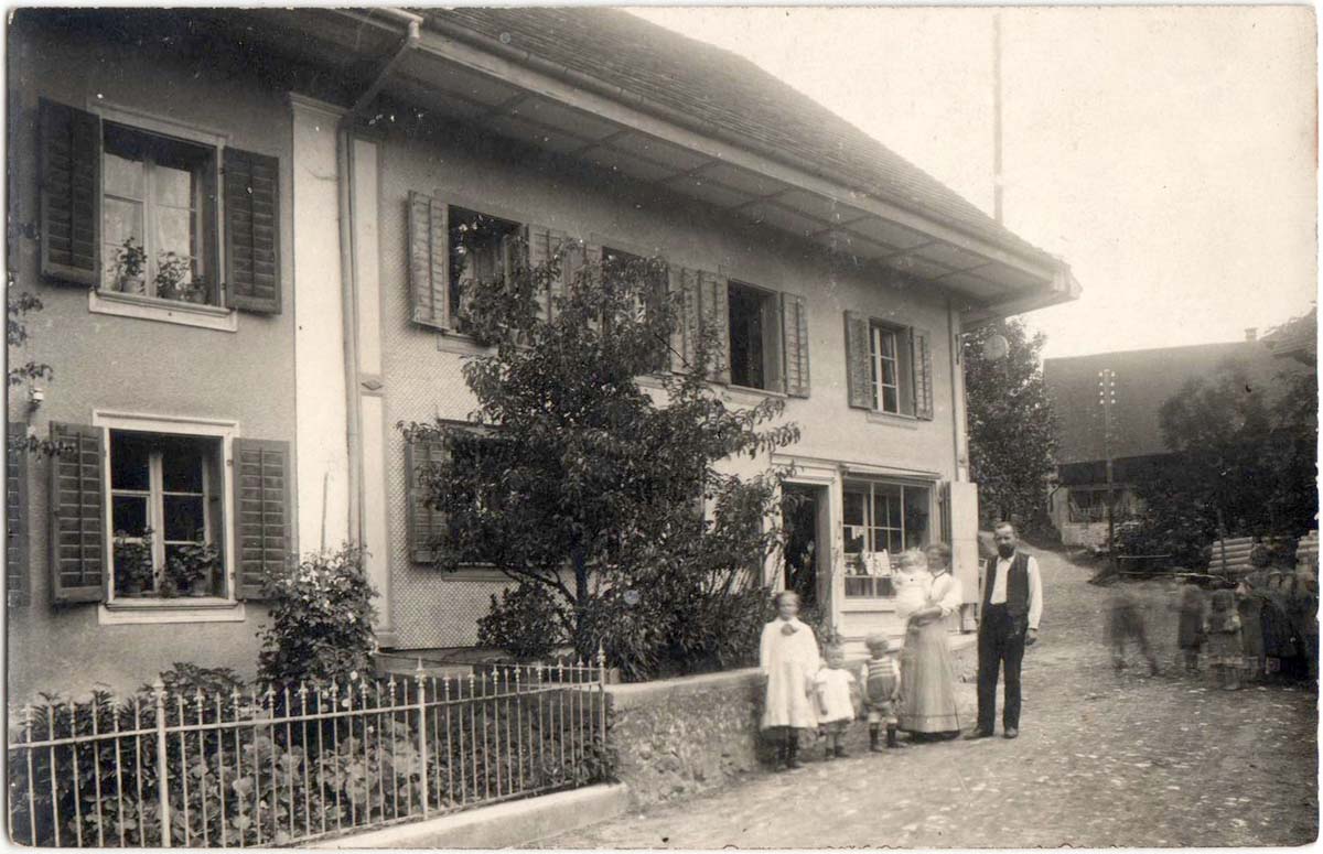 Aesch (LU). Panorama von Dorfgebäude mit Handlung, 1913