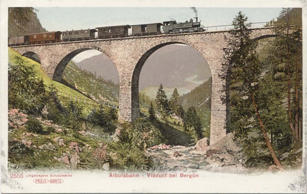 Albula / Alvra. Albulabahn, Viadukt bei Bergün, 1900