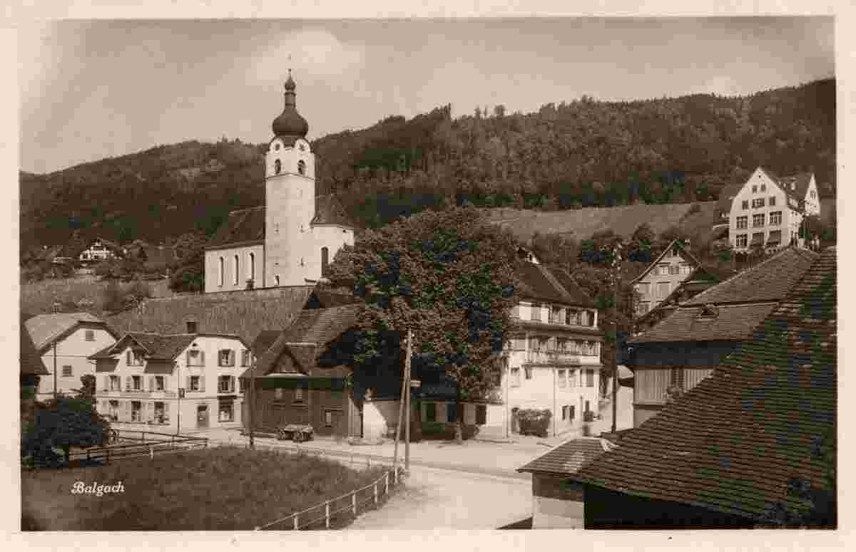 Balgach. Dorfstraße, Kirche und Handlung, 1931