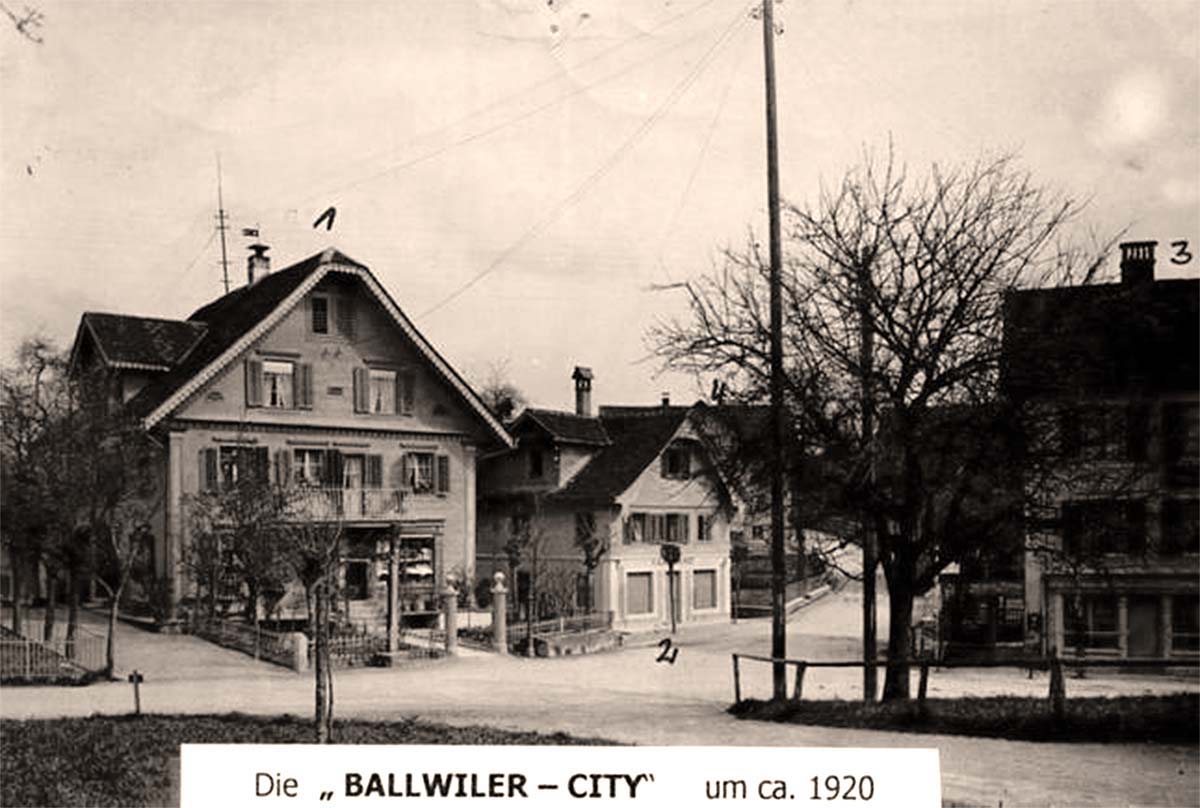 Ballwil. Haus Brun, Haus Salzmann, Restaurant Sonne, Haus Borner, um 1920