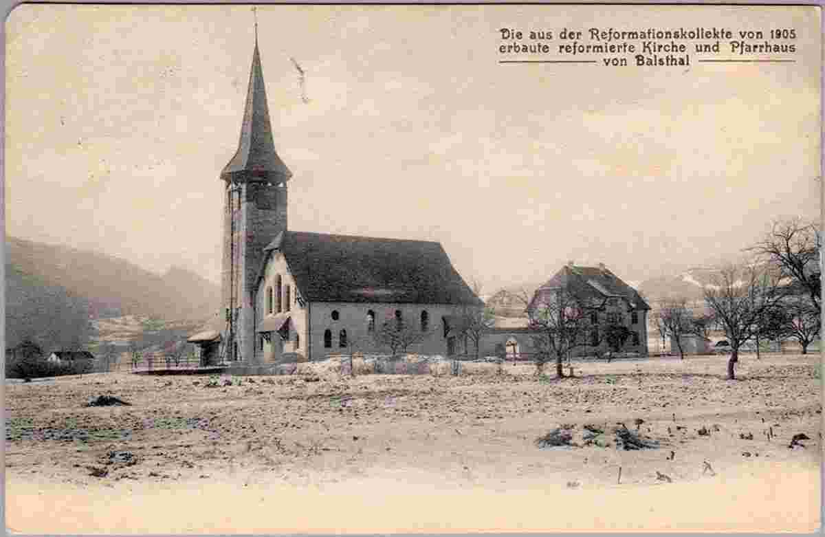 Balsthal. Kirche und Pfarrhaus, 1913