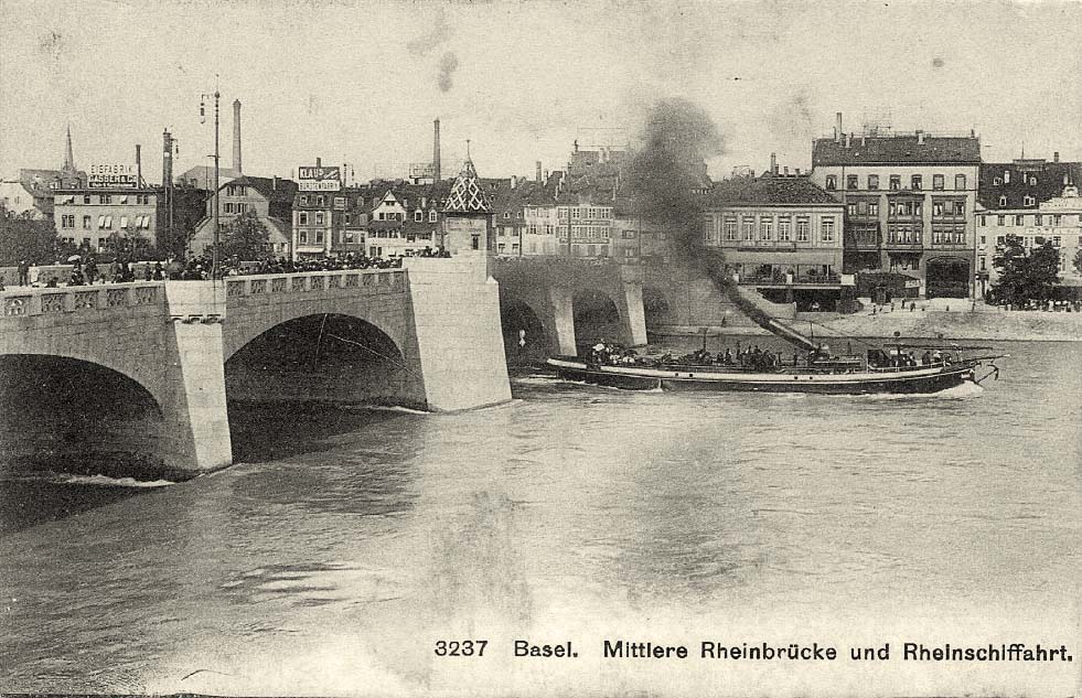 Basel. Mittlere Rheinbrücke, Dampfschiff