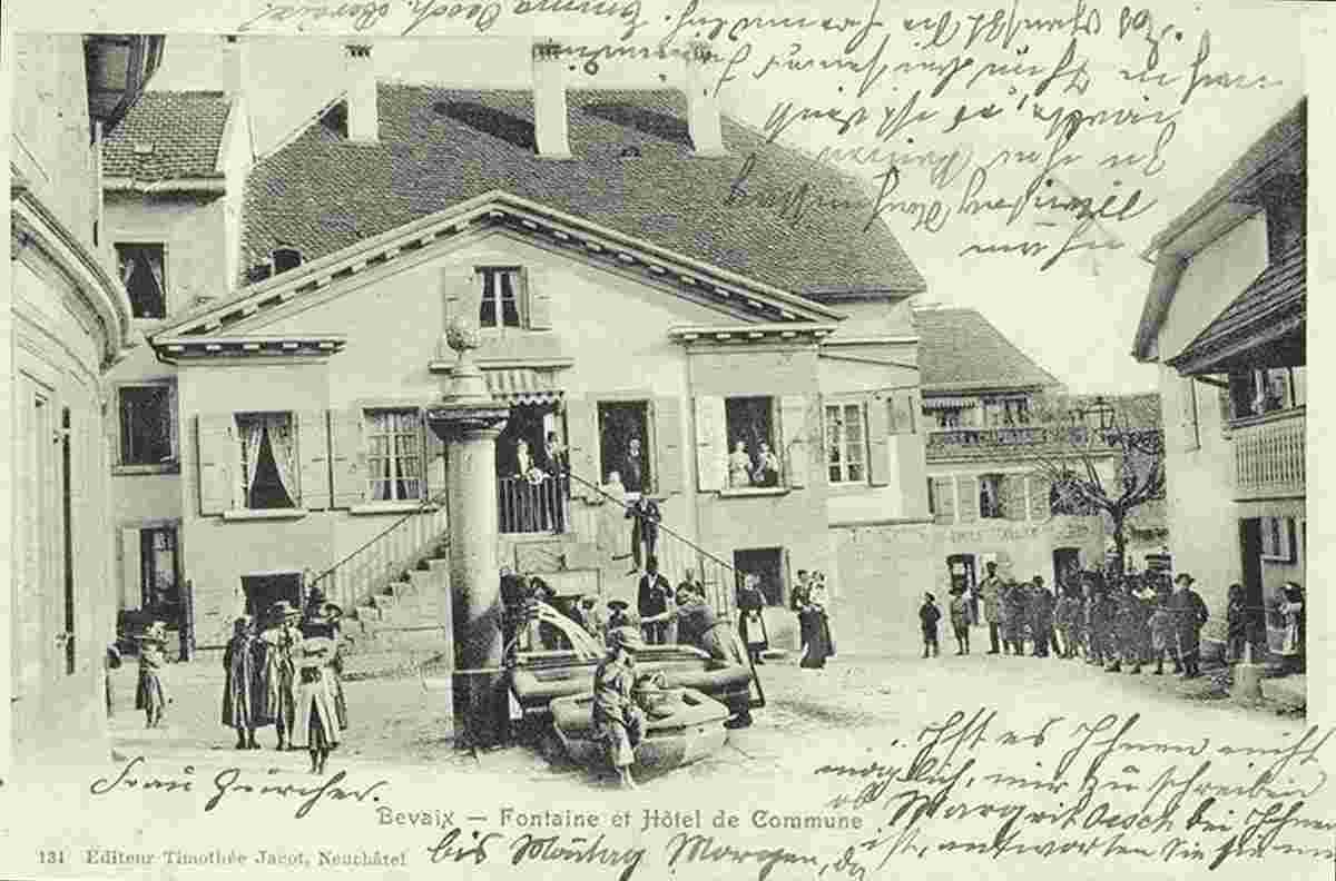 Bevaix. Fontaine et Hôtel de Commune