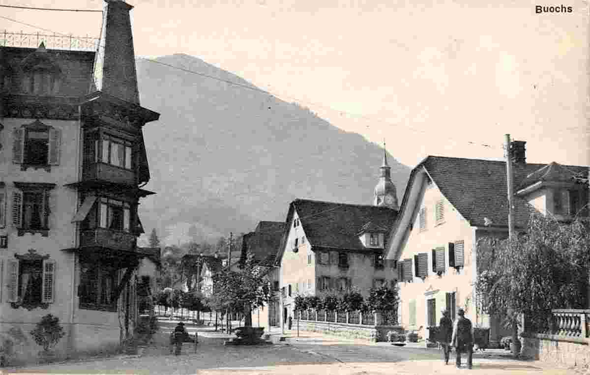 Buochs. Dorfstrasse mit brunnen, 1911