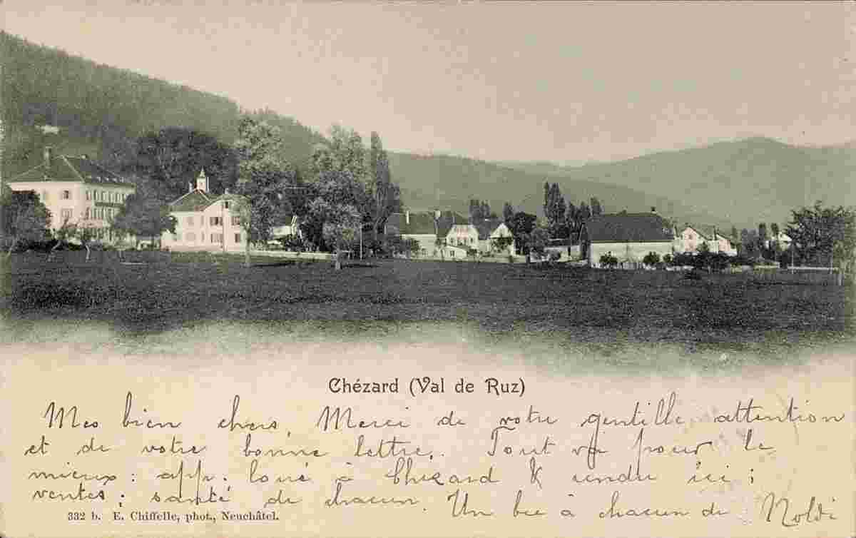 Chézard-Saint-Martin. Panorama von Chézard (Val-de-Ruz), zwischen 1895 und 1902