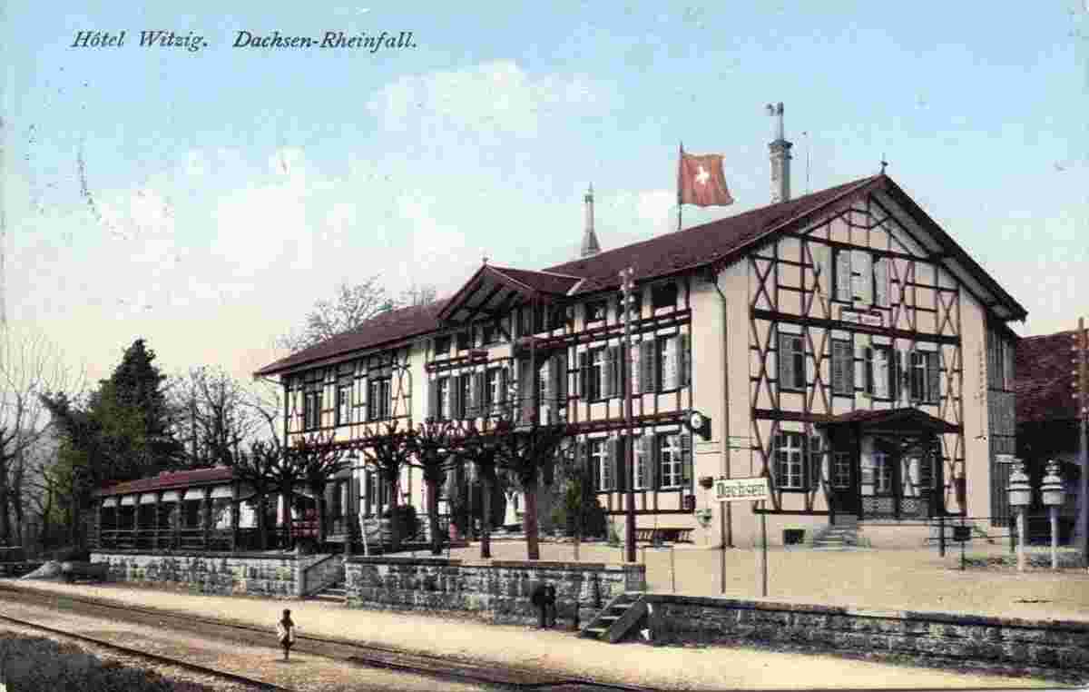 Dachsen. Bahnhof, Hotel Witzig, 1909