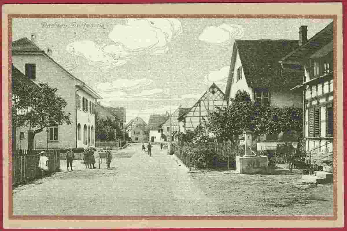 Dachsen. Mittlerer Dorfteil, Dorfstraße mit brunnen, 1919